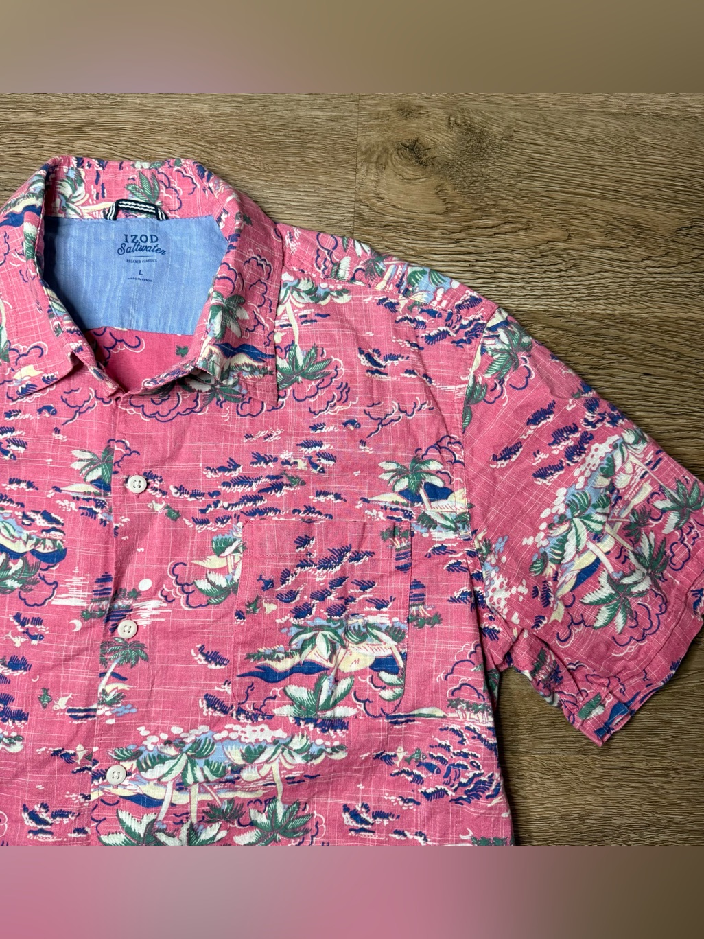 Izod Saltwater Pink Tropical Short-Sleeve Camp Shirt